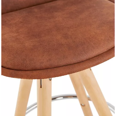 Tabouret de bar mi-hauteur scandinave en microfibre pieds bois couleur naturelle TALIA MINI (marron) à associer à Tabouret Snack