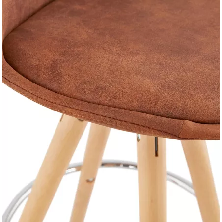 Tabouret de bar mi-hauteur scandinave en microfibre pieds bois couleur naturelle TALIA MINI (marron) à associer à Tabouret Snack