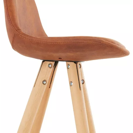 Tabouret de bar mi-hauteur scandinave en microfibre pieds bois couleur naturelle TALIA MINI (marron) à associer à Tabouret Snack