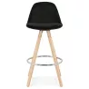 Tabouret de bar mi-hauteur scandinave en velours pieds bois couleur naturelle MERRY MINI (noir)