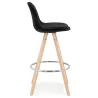 Tabouret de bar mi-hauteur scandinave en velours pieds bois couleur naturelle MERRY MINI (noir)