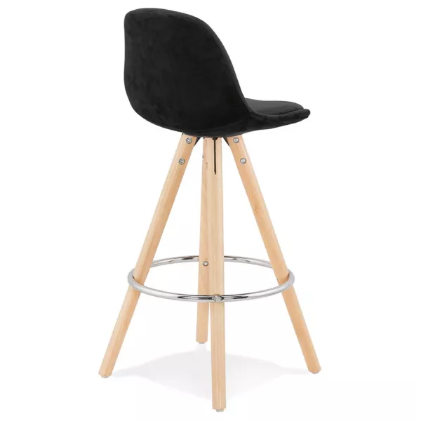 Tabouret de bar mi-hauteur scandinave en velours pieds bois couleur naturelle MERRY MINI (noir)