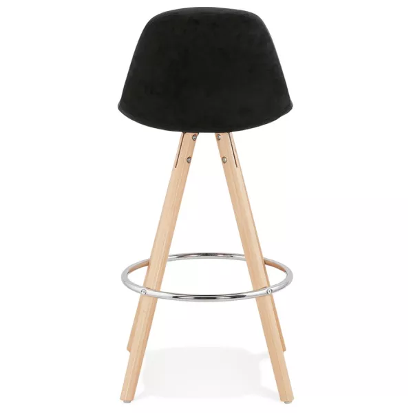 Tabouret de bar mi-hauteur scandinave en velours pieds bois couleur naturelle MERRY MINI (noir)