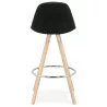 Tabouret de bar mi-hauteur scandinave en velours pieds bois couleur naturelle MERRY MINI (noir)