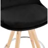 Tabouret de bar mi-hauteur scandinave en velours pieds bois couleur naturelle MERRY MINI (noir)