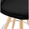 Tabouret de bar mi-hauteur scandinave en velours pieds bois couleur naturelle MERRY MINI (noir)