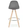 Tabouret de bar mi-hauteur scandinave en velours pieds bois couleur naturelle MERRY MINI (gris)