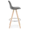 Tabouret de bar mi-hauteur scandinave en velours pieds bois couleur naturelle MERRY MINI (gris)