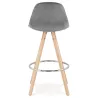 Tabouret de bar mi-hauteur scandinave en velours pieds bois couleur naturelle MERRY MINI (gris)