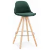 Tabouret de bar mi-hauteur scandinave en velours pieds bois couleur naturelle MERRY MINI (vert)