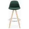 Tabouret de bar mi-hauteur scandinave en velours pieds bois couleur naturelle MERRY MINI (vert)