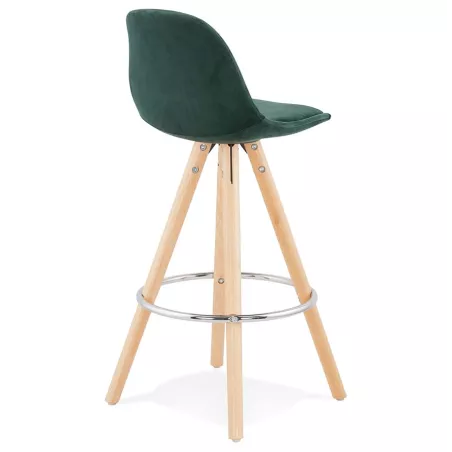 Tabouret de bar mi-hauteur scandinave en velours pieds bois couleur naturelle MERRY MINI (vert)