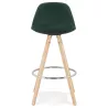 Tabouret de bar mi-hauteur scandinave en velours pieds bois couleur naturelle MERRY MINI (vert)