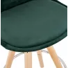 Tabouret de bar mi-hauteur scandinave en velours pieds bois couleur naturelle MERRY MINI (vert)