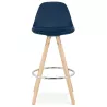 Tabouret de bar mi-hauteur scandinave en velours pieds bois couleur naturelle MERRY MINI (bleu)