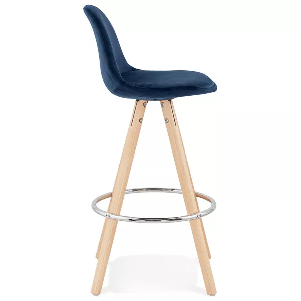 Tabouret de bar mi-hauteur scandinave en velours pieds bois couleur naturelle MERRY MINI (bleu)