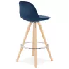 Tabouret de bar mi-hauteur scandinave en velours pieds bois couleur naturelle MERRY MINI (bleu)