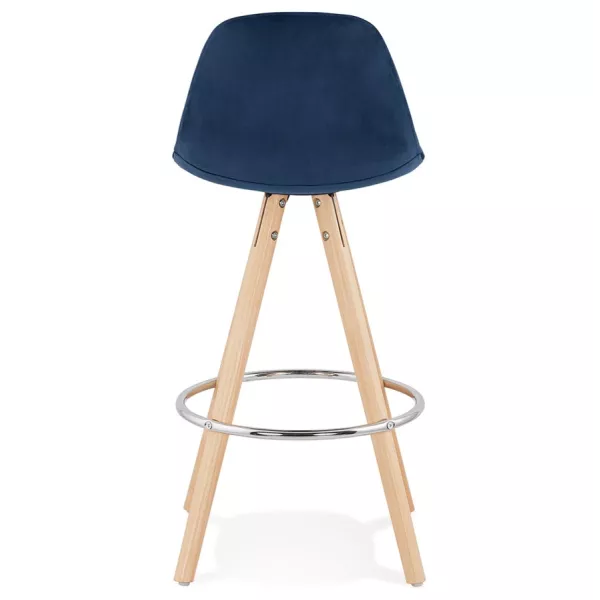 Tabouret de bar mi-hauteur scandinave en velours pieds bois couleur naturelle MERRY MINI (bleu)