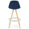 Tabouret de bar mi-hauteur scandinave en velours pieds bois couleur naturelle MERRY MINI (bleu)