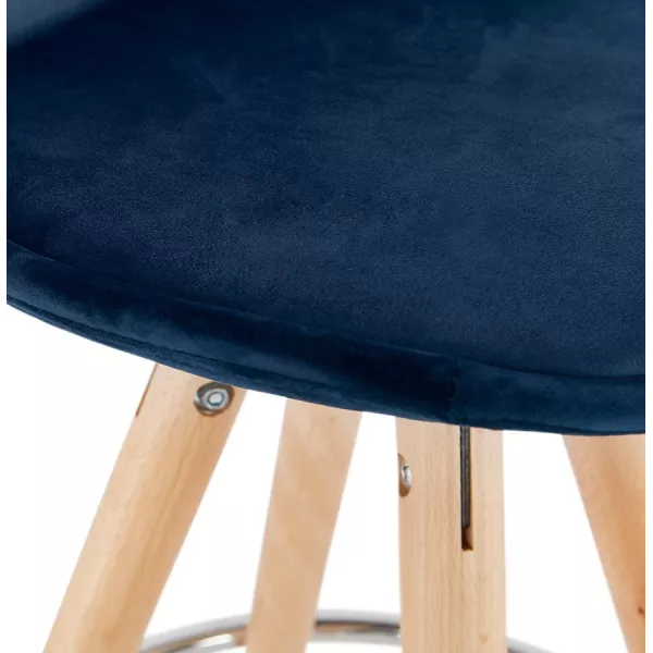 Tabouret de bar mi-hauteur scandinave en velours pieds bois couleur naturelle MERRY MINI (bleu)