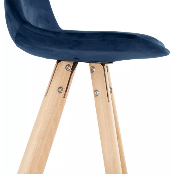 Tabouret de bar mi-hauteur scandinave en velours pieds bois couleur naturelle MERRY MINI (bleu)