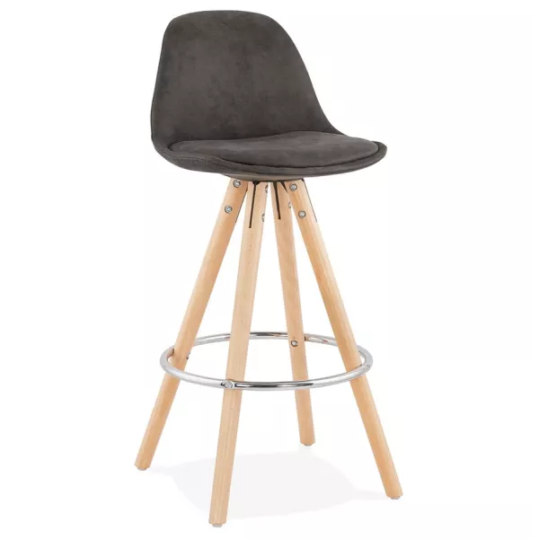 Tabouret de bar mi-hauteur scandinave en microfibre pieds bois couleur naturelle TALIA MINI (gris foncé)