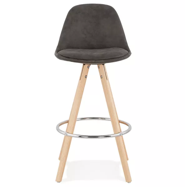 Tabouret de bar mi-hauteur scandinave en microfibre pieds bois couleur naturelle TALIA MINI (gris foncé)