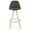 Tabouret de bar mi-hauteur scandinave en microfibre pieds bois couleur naturelle TALIA MINI (gris foncé)