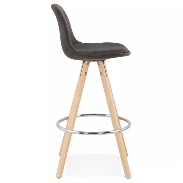 Tabouret de bar mi-hauteur scandinave en microfibre pieds bois couleur naturelle TALIA MINI (gris foncé)