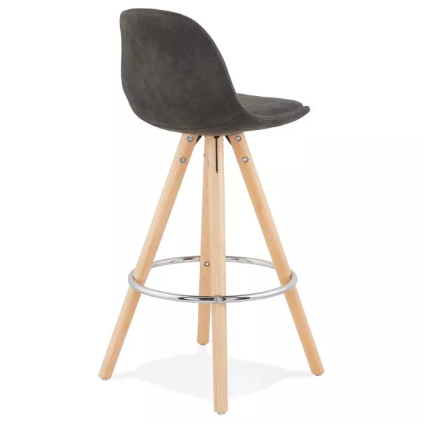 Tabouret de bar mi-hauteur scandinave en microfibre pieds bois couleur naturelle TALIA MINI (gris foncé)