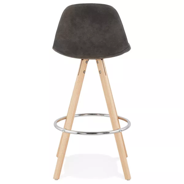 Tabouret de bar mi-hauteur scandinave en microfibre pieds bois couleur naturelle TALIA MINI (gris foncé)