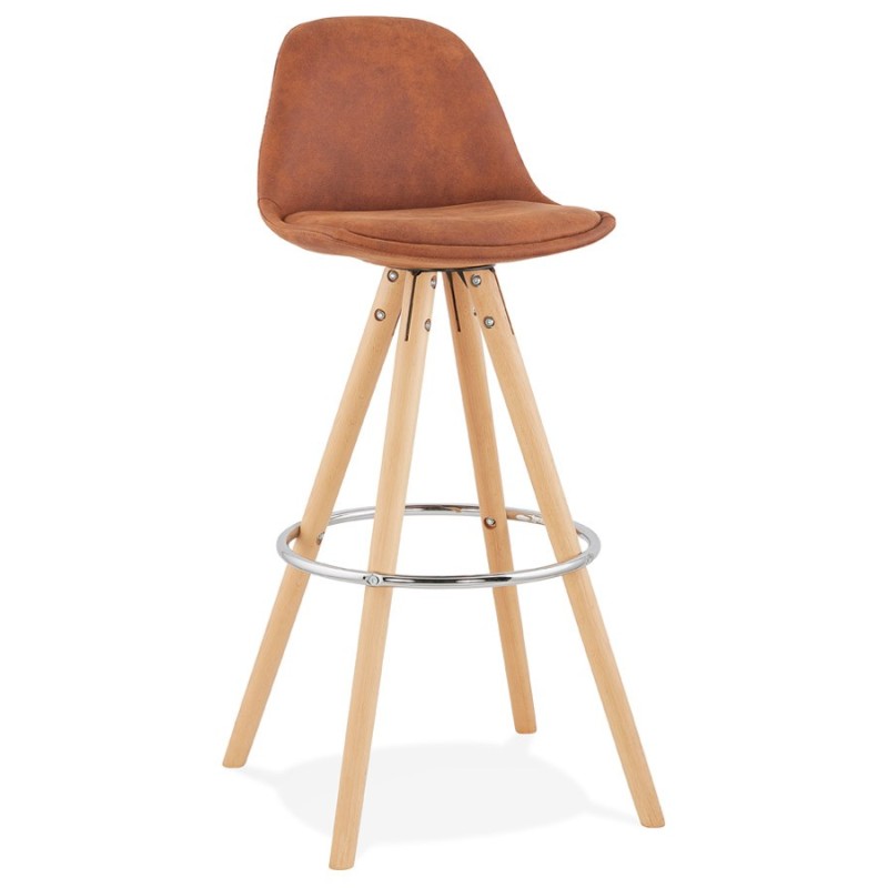 Tabouret de bar scandinave en microfibre pieds bois couleur naturelle TALIA (marron) à associer à Tabouret De Bar Chaise De Bar 