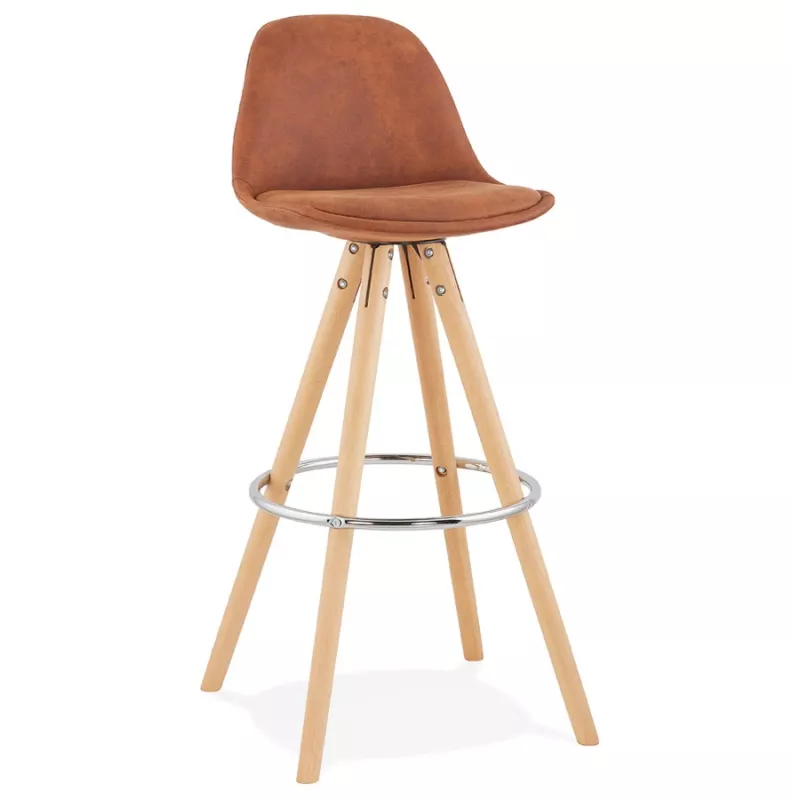 Scandinavian bar stool in microfiber feet wood natural color TALIA (brown) to associate with Bar Stool Design Bar Chair For Dini