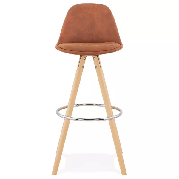 Tabouret de bar scandinave en microfibre pieds bois couleur naturelle TALIA (marron) à associer à Tabouret De Bar Chaise De Bar 