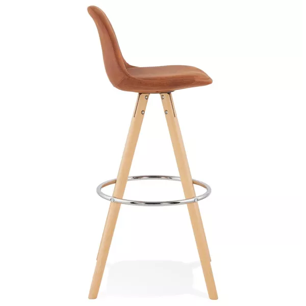 Tabouret de bar scandinave en microfibre pieds bois couleur naturelle TALIA (marron) à associer à Tabouret De Bar Chaise De Bar 