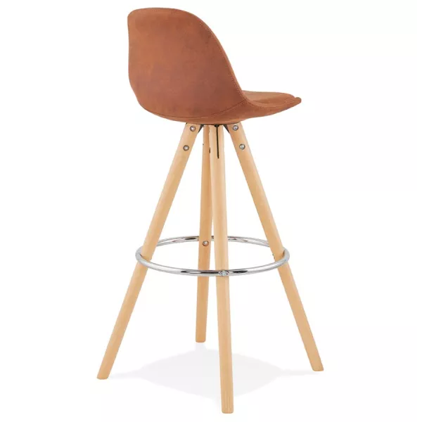 Scandinavian bar stool in microfiber feet wood natural color TALIA (brown) to associate with Bar Stool Comfortable Bar Chair For