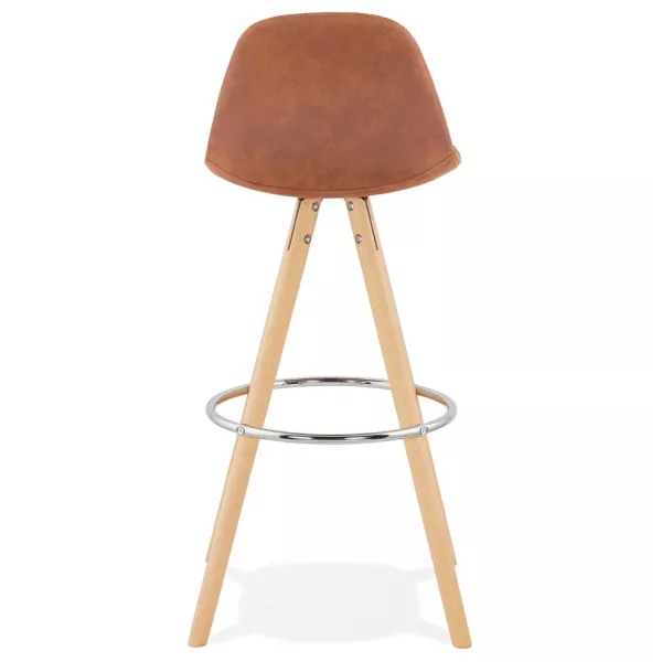 Tabouret de bar scandinave en microfibre pieds bois couleur naturelle TALIA (marron) à associer à Tabouret De Bar Chaise De Bar 