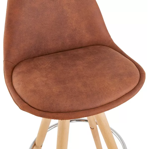 Scandinavian bar stool in microfiber feet wood natural color TALIA (brown) to associate with Bar Stool Design Bar Chair For Dini