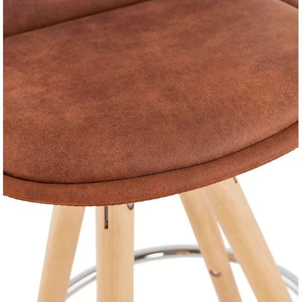 Tabouret de bar scandinave en microfibre pieds bois couleur naturelle TALIA (marron) à associer à Tabouret De Bar Chaise De Bar 