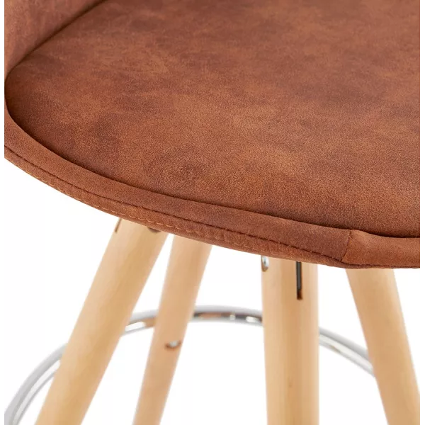 Scandinavian bar stool in microfiber feet wood natural color TALIA (brown) to associate with Bar Stool Weather Resistant Garden 