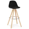 Tabouret de bar scandinave en velours pieds bois couleur naturelle MERRY (noir)