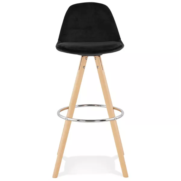 Tabouret de bar scandinave en velours pieds bois couleur naturelle MERRY (noir)