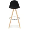 Tabouret de bar scandinave en velours pieds bois couleur naturelle MERRY (noir)