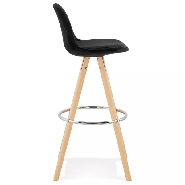 Tabouret de bar scandinave en velours pieds bois couleur naturelle MERRY (noir)