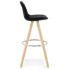 Tabouret de bar scandinave en velours pieds bois couleur naturelle MERRY (noir)