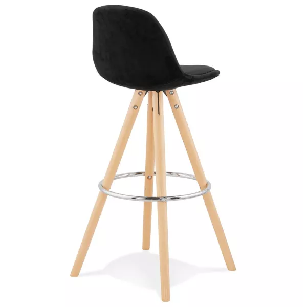 Tabouret de bar scandinave en velours pieds bois couleur naturelle MERRY (noir)