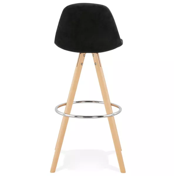 Tabouret de bar scandinave en velours pieds bois couleur naturelle MERRY (noir)