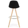 Tabouret de bar scandinave en velours pieds bois couleur naturelle MERRY (noir)