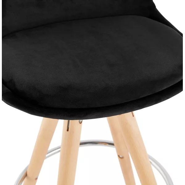 Tabouret de bar scandinave en velours pieds bois couleur naturelle MERRY (noir)