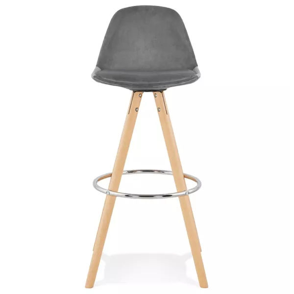 Tabouret de bar scandinave en velours pieds bois couleur naturelle MERRY (gris)